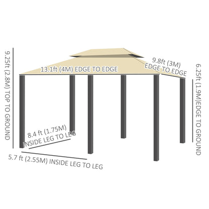 13' x 10' Soft-top Gazebo Patio Steel Canopy Portable Party Event with Double Canopy Roof, Curtains, Cream White