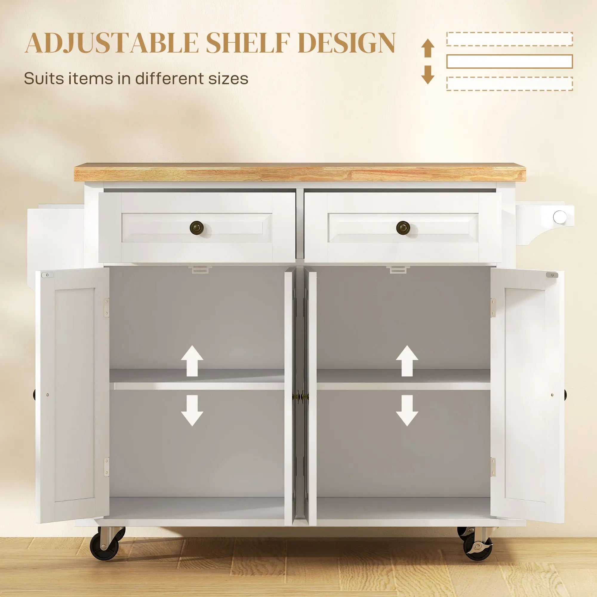 Kitchen Island with Storage, Rolling Trolley Cart with Rubber Wood Top, Spice Rack, Towel Rack, Grey Kitchen Islands & Kitchen Carts at Gallery Canada