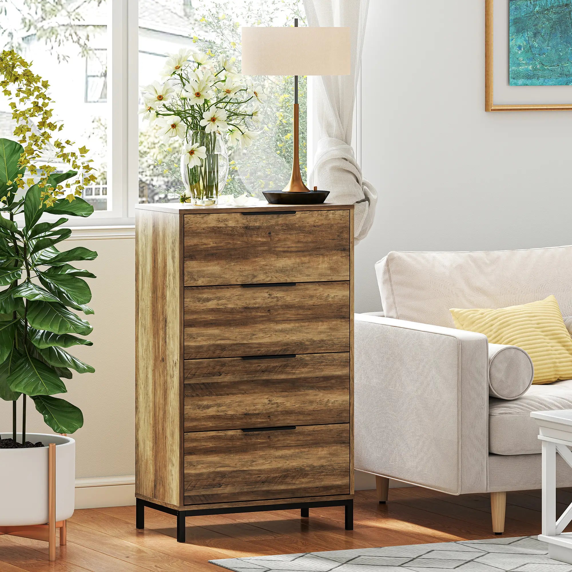 4 Drawer Dresser Tower, Chest for Bedroom, Hallway, Natural Storage Cabinets at Gallery Canada