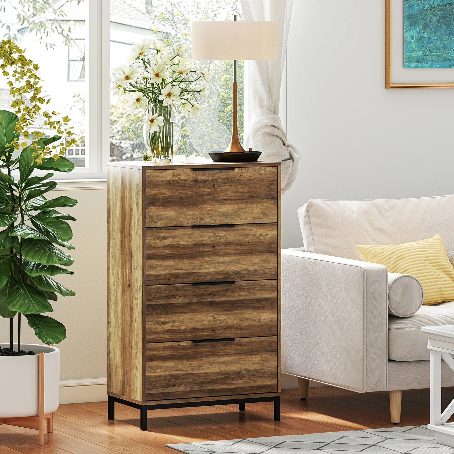 4 Drawer Dresser Tower, Chest for Bedroom, Hallway, Natural Storage Cabinets at Gallery Canada