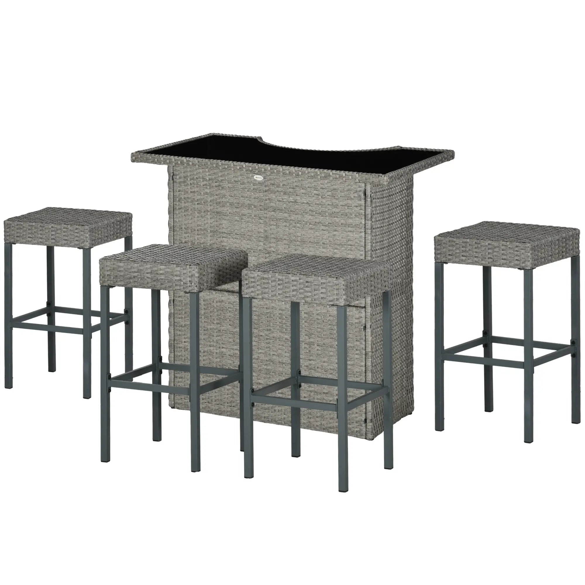 5 Pcs Patio Bar Set, Outdoor PE Rattan Wicker, 4 Chairs, Grey Bistro Sets Grey at Gallery Canada