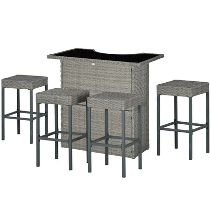 5 Pcs Patio Bar Set, Outdoor PE Rattan Wicker, 4 Chairs, Grey Bistro Sets Grey at Gallery Canada