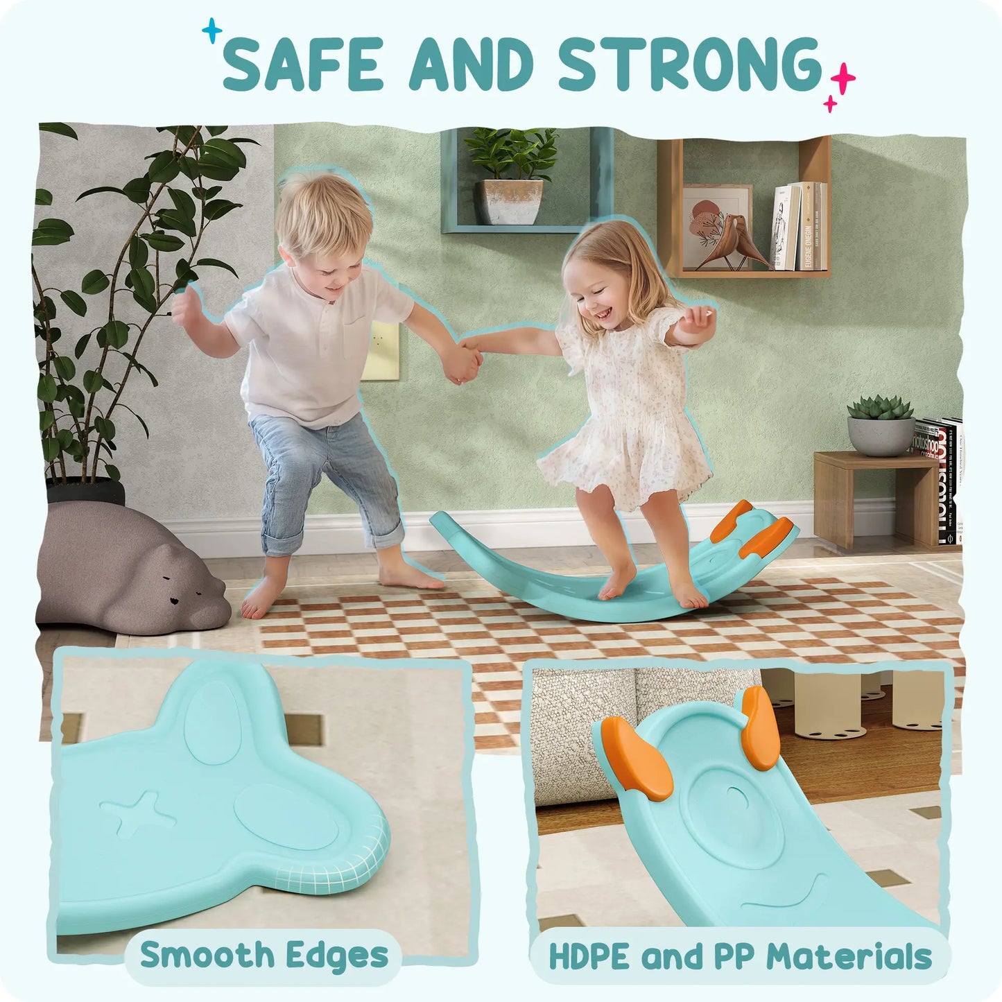 24.4" Kids Balance Board, Wobble Board Toddler Curved Rocker, Light Blue