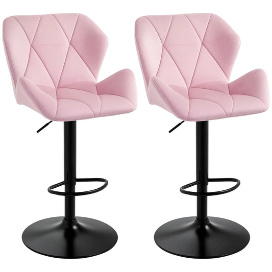 Velvet Bar Stool Set of 2, Adjustable Height, Pink Bar Stools Pink at Gallery Canada