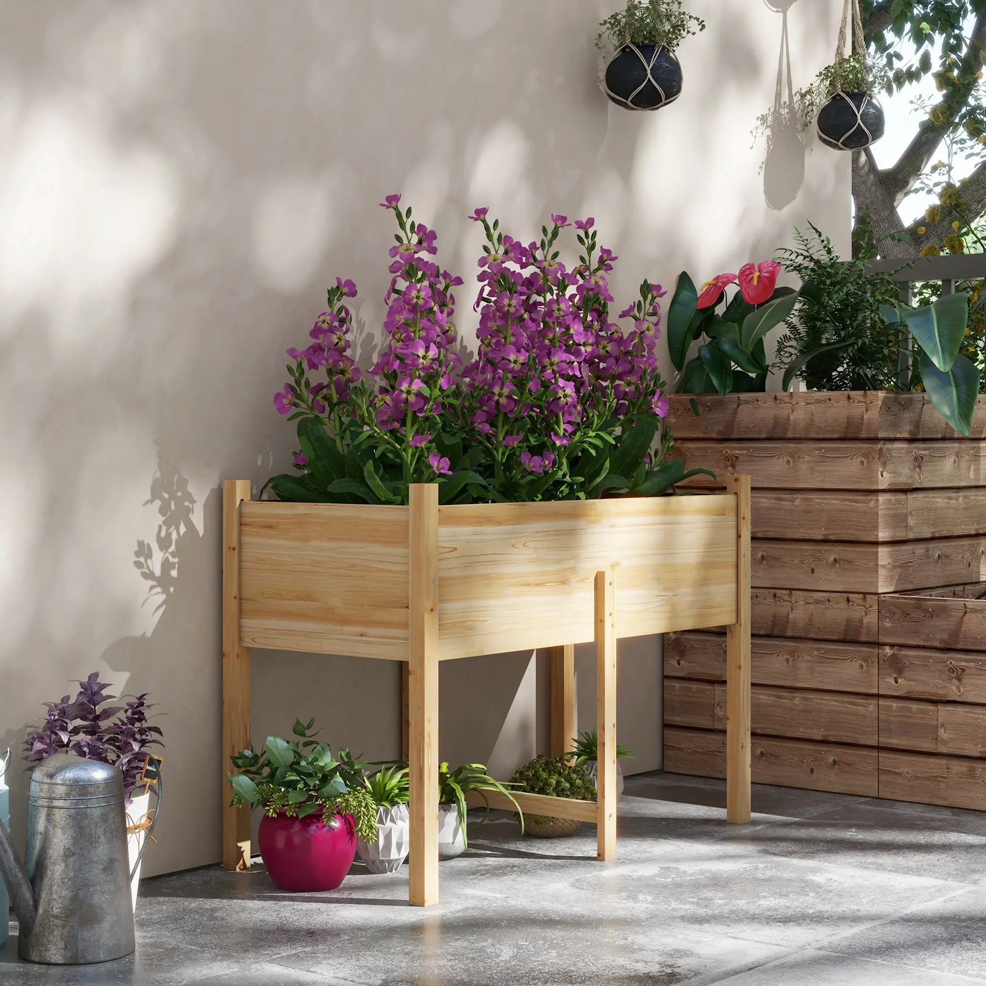 Wooden Raised Planter Box, Drain Holes, 45.3x21.7x31.5inch, Natural Elevated Garden Beds at Gallery Canada