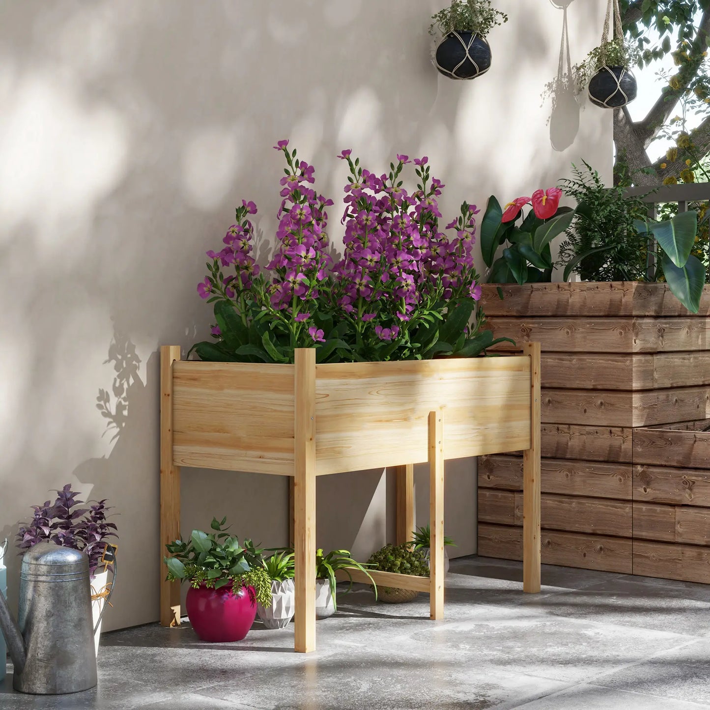 Wooden Raised Planter Box, Drain Holes, 45.3x21.7x31.5inch, Natural Elevated Garden Beds at Gallery Canada