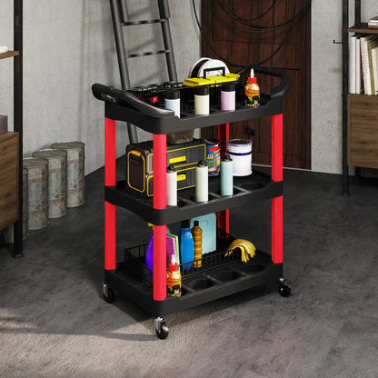 3-Tier Rolling Tool Cart, 200 LBS Capacity, Black & Red Tool Organizers at Gallery Canada