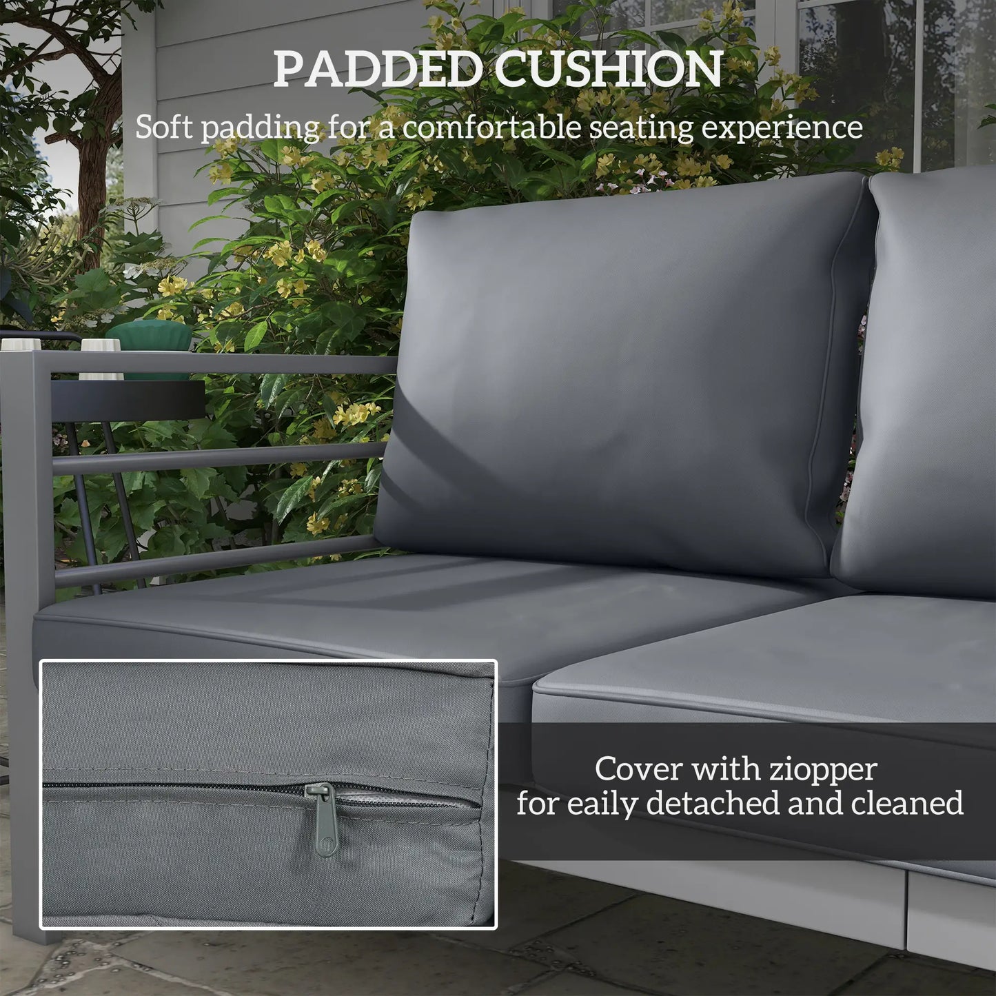 Aluminum Garden Sofa, 3-Person Outdoor Couch, 72.8" x 26" x 25.2", Grey Patio Chairs at Gallery Canada