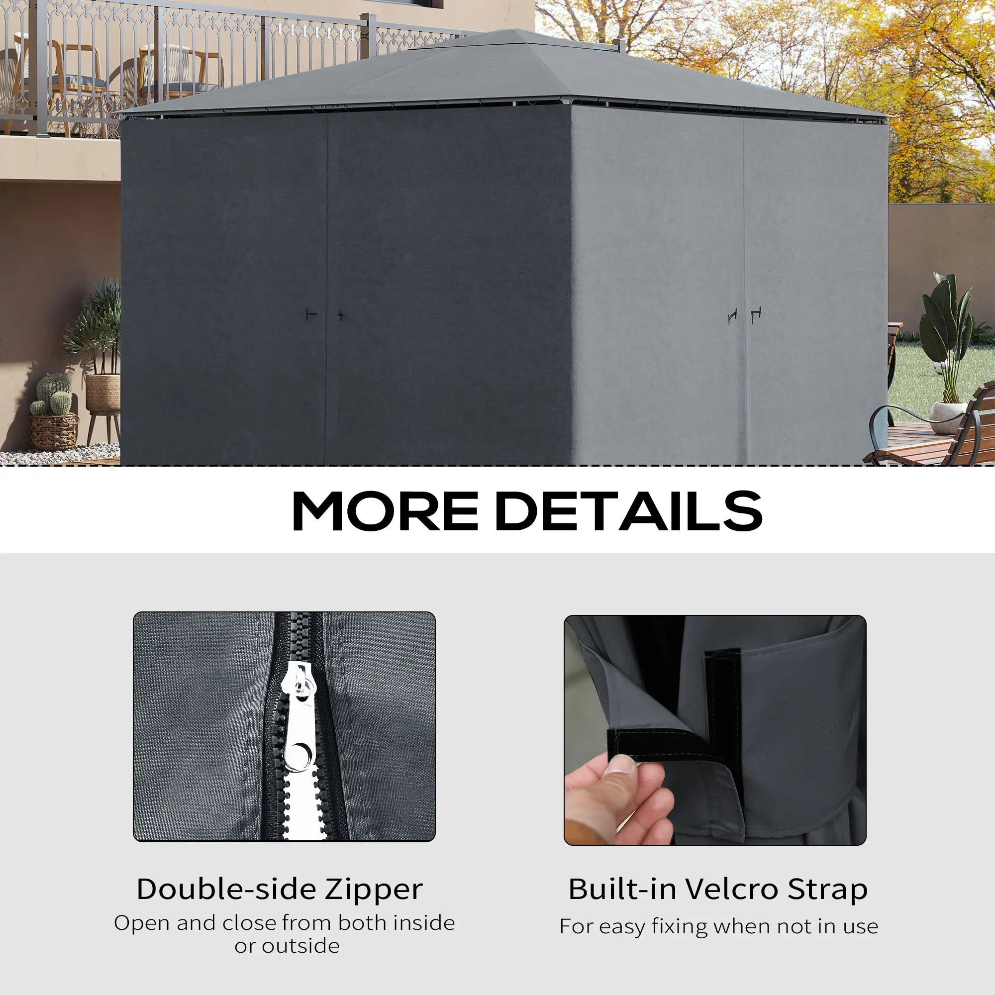 10x10 FT Gazebo Replacement Curtains, 4 Panels Sidewall, Slate Grey Gazebo Sidewalls at Gallery Canada