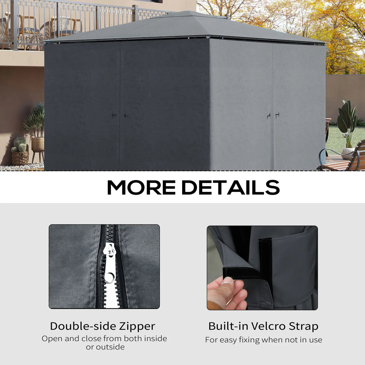 10x10 FT Gazebo Replacement Curtains, 4 Panels Sidewall, Slate Grey Gazebo Sidewalls at Gallery Canada
