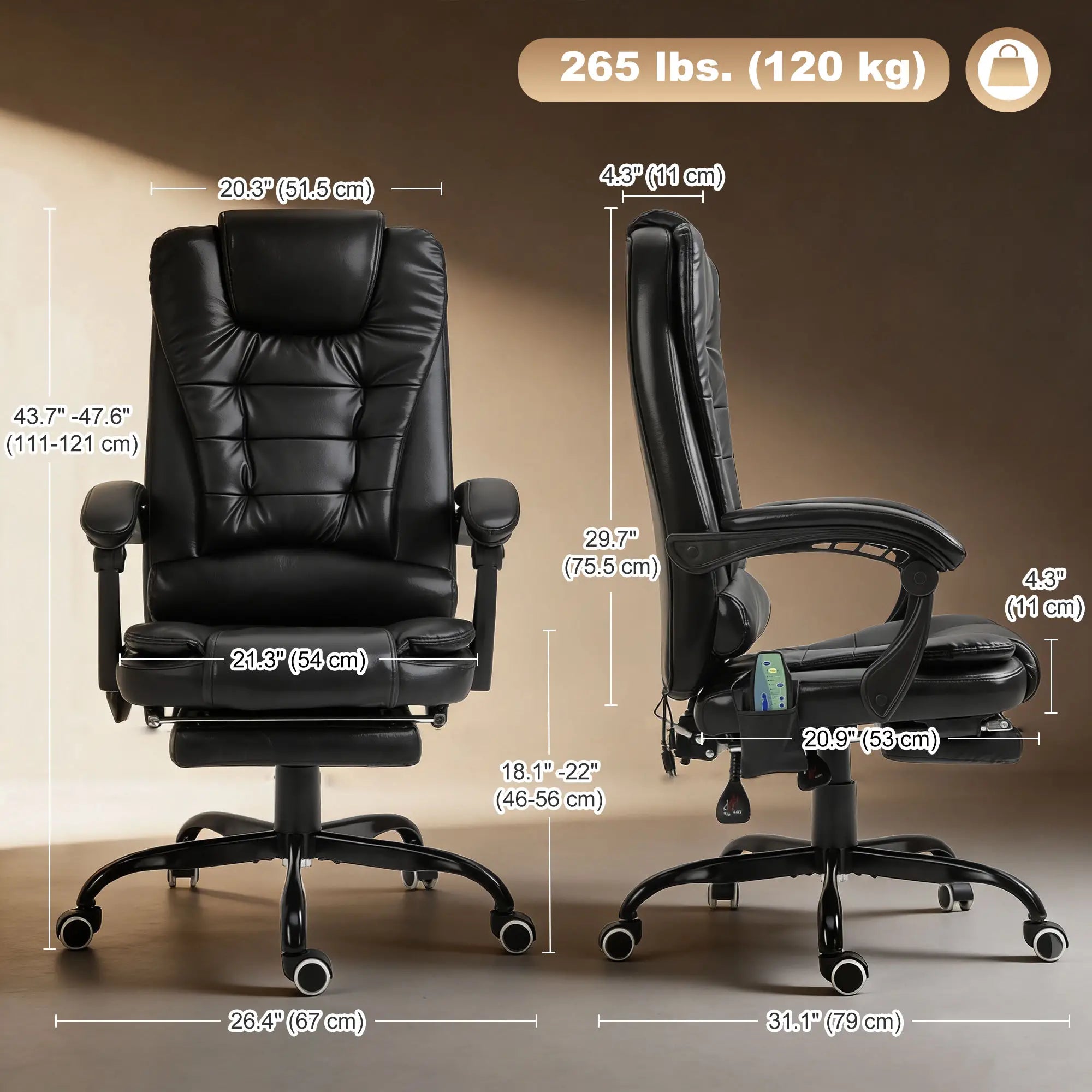 7-Point Vibrating Massage Chair, Reclining Office Chair, Footrest, Black Massage Chairs at Gallery Canada