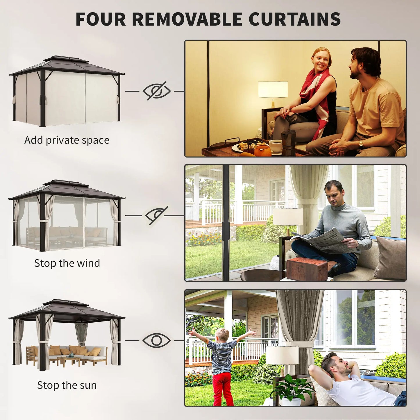 10' x 13' Hardtop Gazebo, UPF30+ Polycarbonate Roof, Aluminum Frame, Beige Gazebos at Gallery Canada