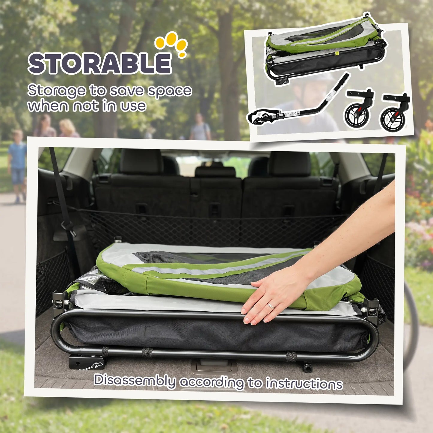 2-in-1 Dog Bike Trailer Pet Stroller, Green