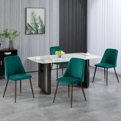 Upholstered Dining Chairs Set of 4, Velvet, Wood-Grain Steel Leg, Green