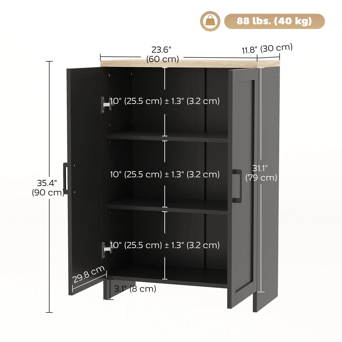 Modern Storage Cabinet, Adjustable Shelf, 23.6" x 11.8" x 35.4", Black Storage Cabinets at Gallery Canada