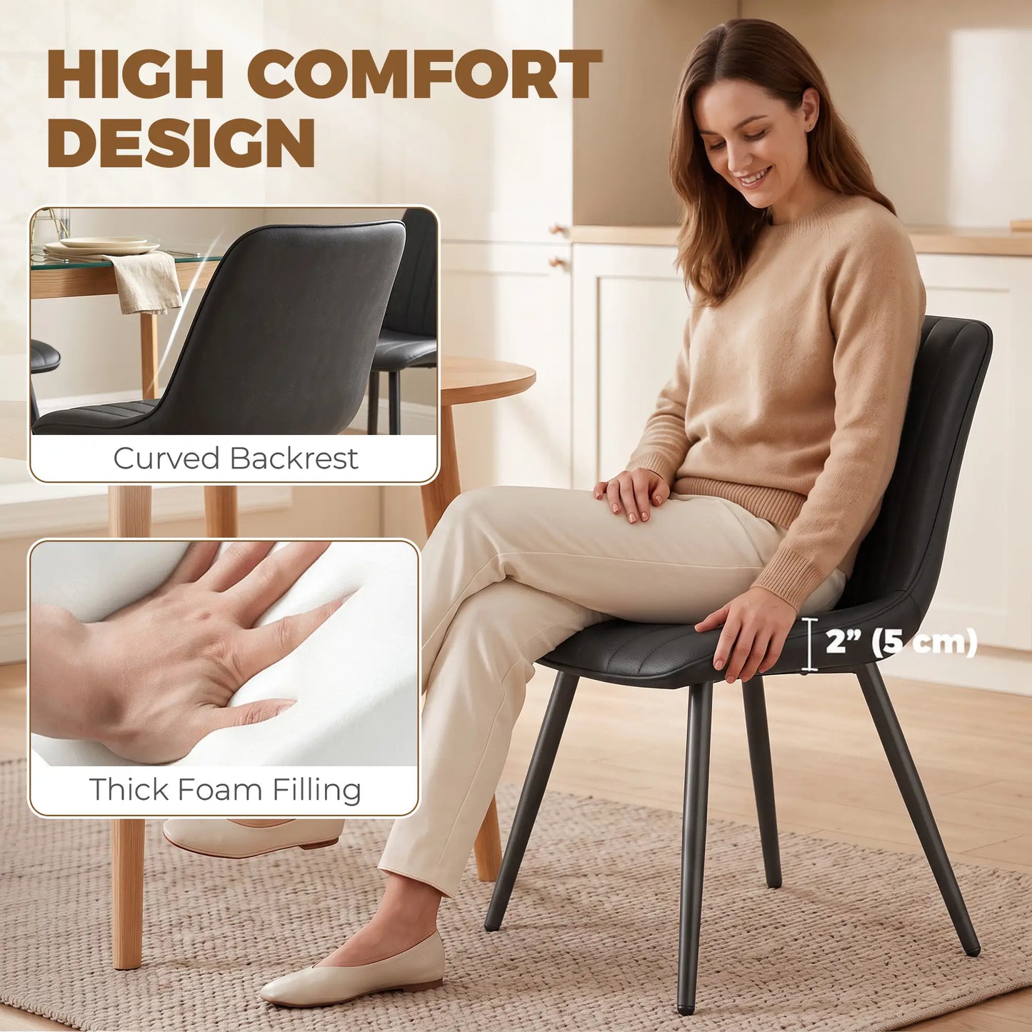 Faux Leather Dining Chairs Set of 4, Black Metal Legs, Black Dining Chairs at Gallery Canada