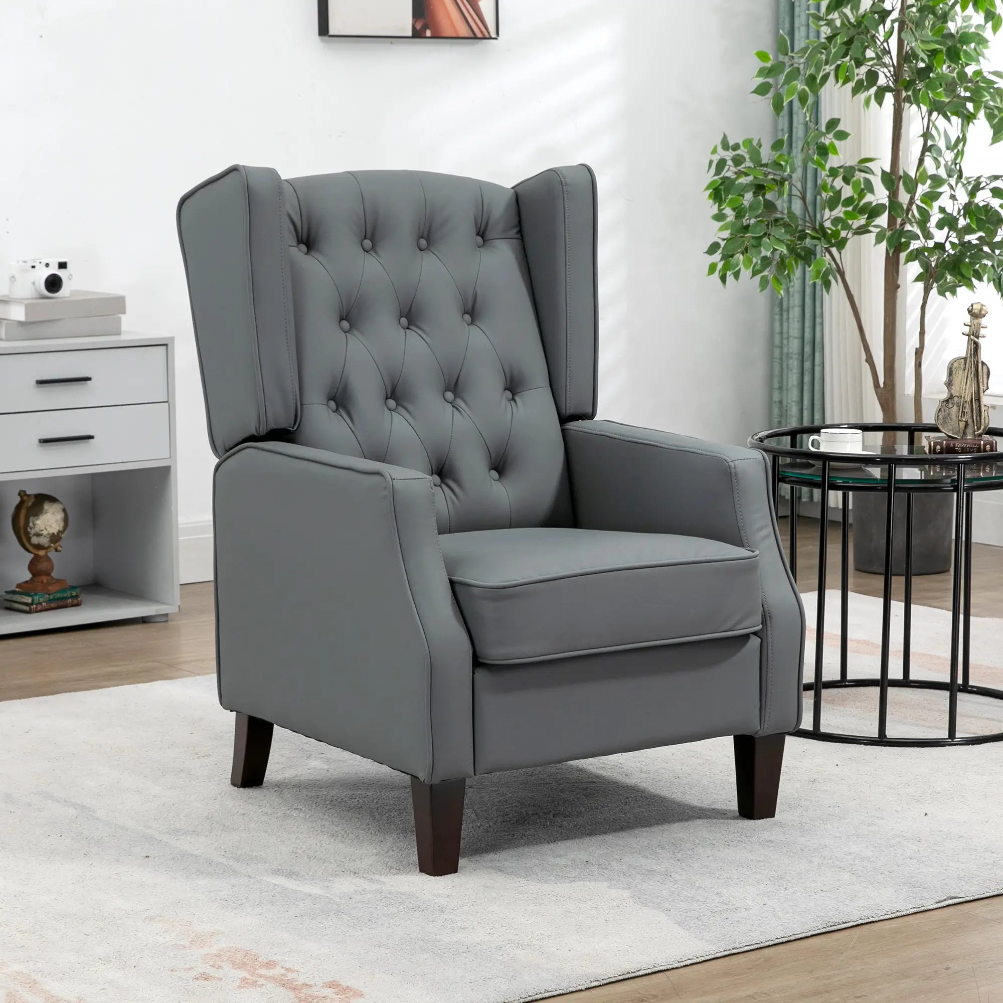 Faux Leather Armchair, Modern Accent Chair with Thick Padding for Living Room, Bedroom, Home Office, Grey Accent Chairs at Gallery Canada