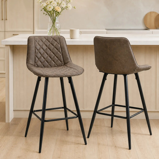 PU Leather Bar Stools Set of 2, 27.75" Counter Height, Blue Bar Stools Brown at Gallery Canada