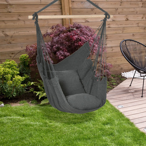 Hanging Macrame Chair, Cotton w/ Two Cushions, Dark Grey