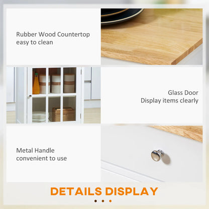 Rolling Kitchen Cart, Drawer Glass Door Cabinet, Island on Wheels, White Kitchen Islands & Kitchen Carts at Gallery Canada