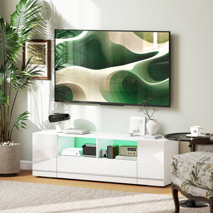 TV Stand for 60" TVs, LED Lights, Storage Shelves, 53.9" x 13.8" x 16.5", White TV Stands at Gallery Canada
