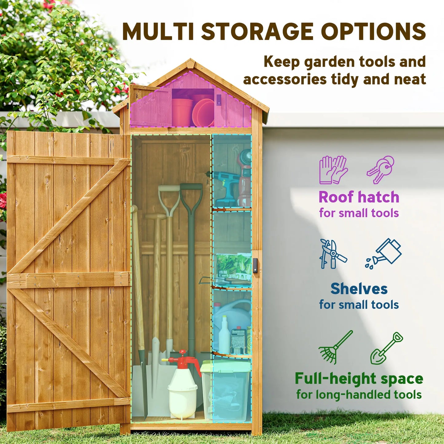 30" x 21" x 71" Garden Storage Shed, Outdoor Tool House, 3 Tier Shelves, Brown Sheds at Gallery Canada