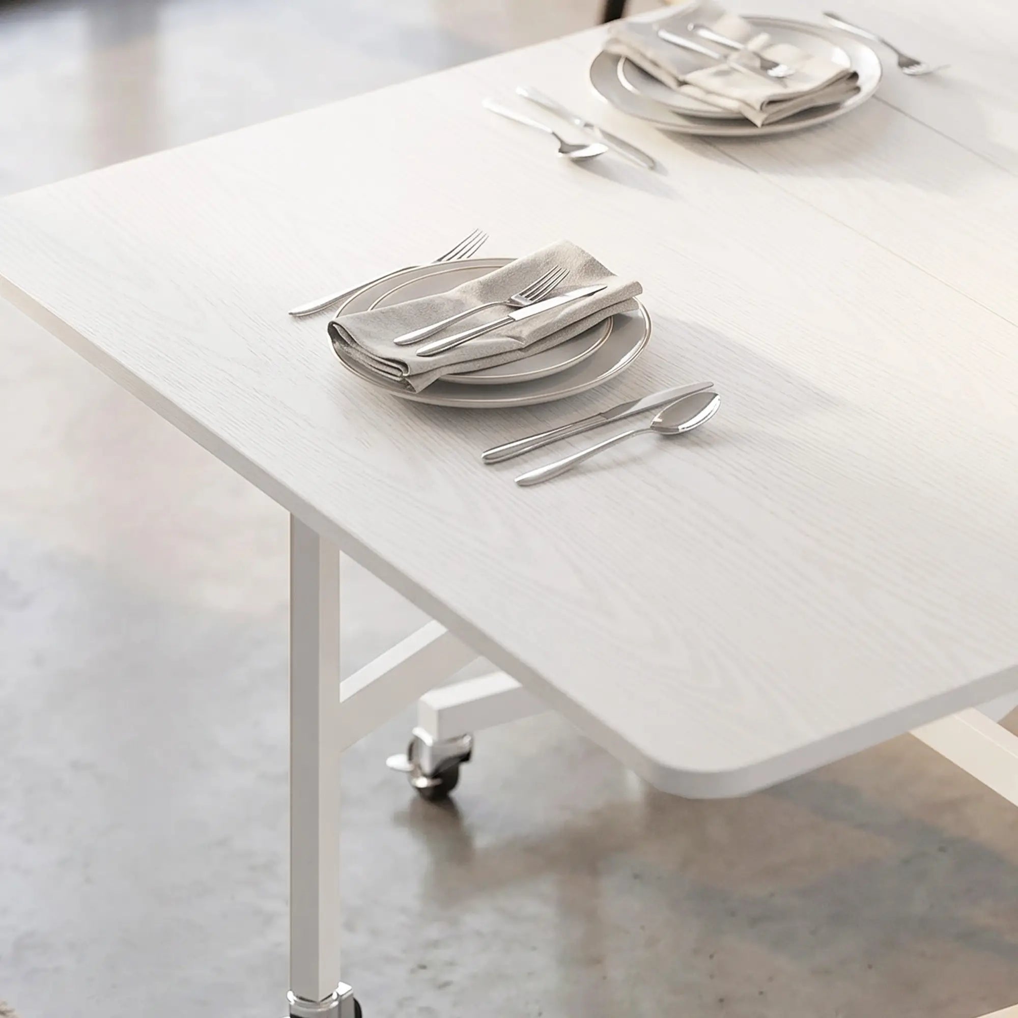 Six-Seater Drop-Leaf Dining Table with Wheels, White Dining Tables at Gallery Canada
