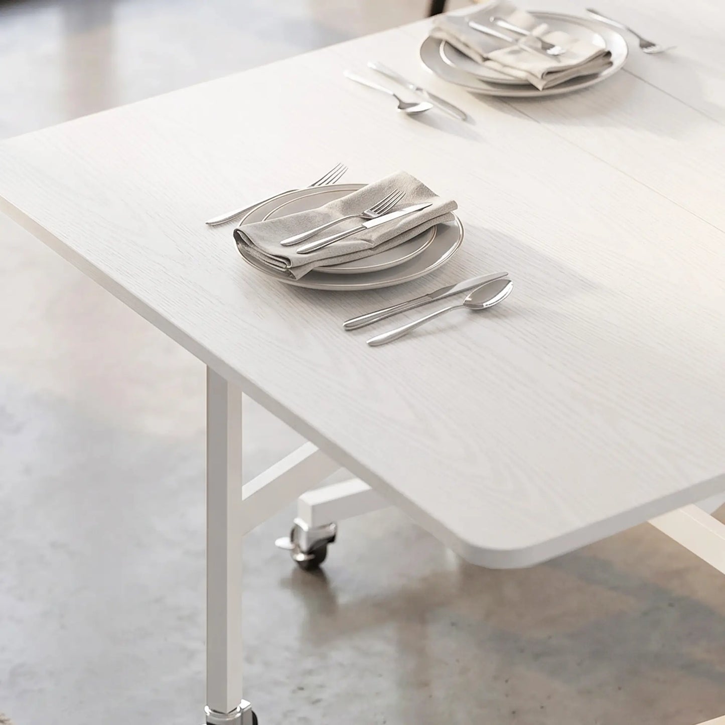 Six-Seater Drop-Leaf Dining Table with Wheels, White Dining Tables at Gallery Canada