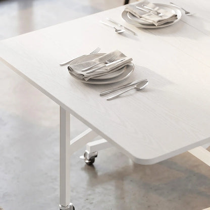 Six-Seater Drop-Leaf Dining Table with Wheels, White Dining Tables at Gallery Canada
