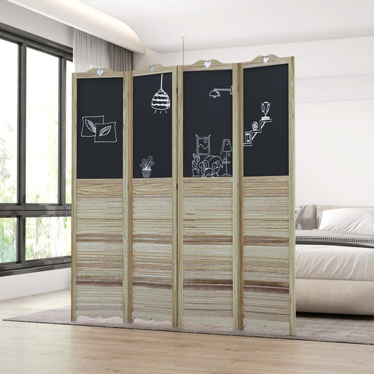 4-Panel Room Divider Screen with Chalkboard, 5.6 Ft Folding Wall Partition for Bedroom, Home Office, Distressed White - Gallery Canada