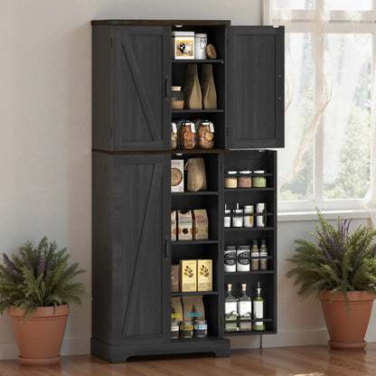 64" Tall Kitchen Pantry Cabinet, Spice Racks, Adjustable Shelves, Black Kitchen Pantry Cabinets at Gallery Canada