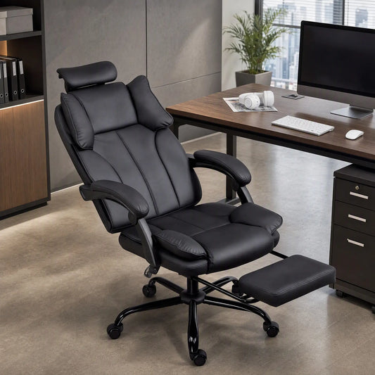 Reclining Office Chair, Executive Desk Chair, Headrest, Footrest, Black Executive & Manager Chairs Black at Gallery Canada