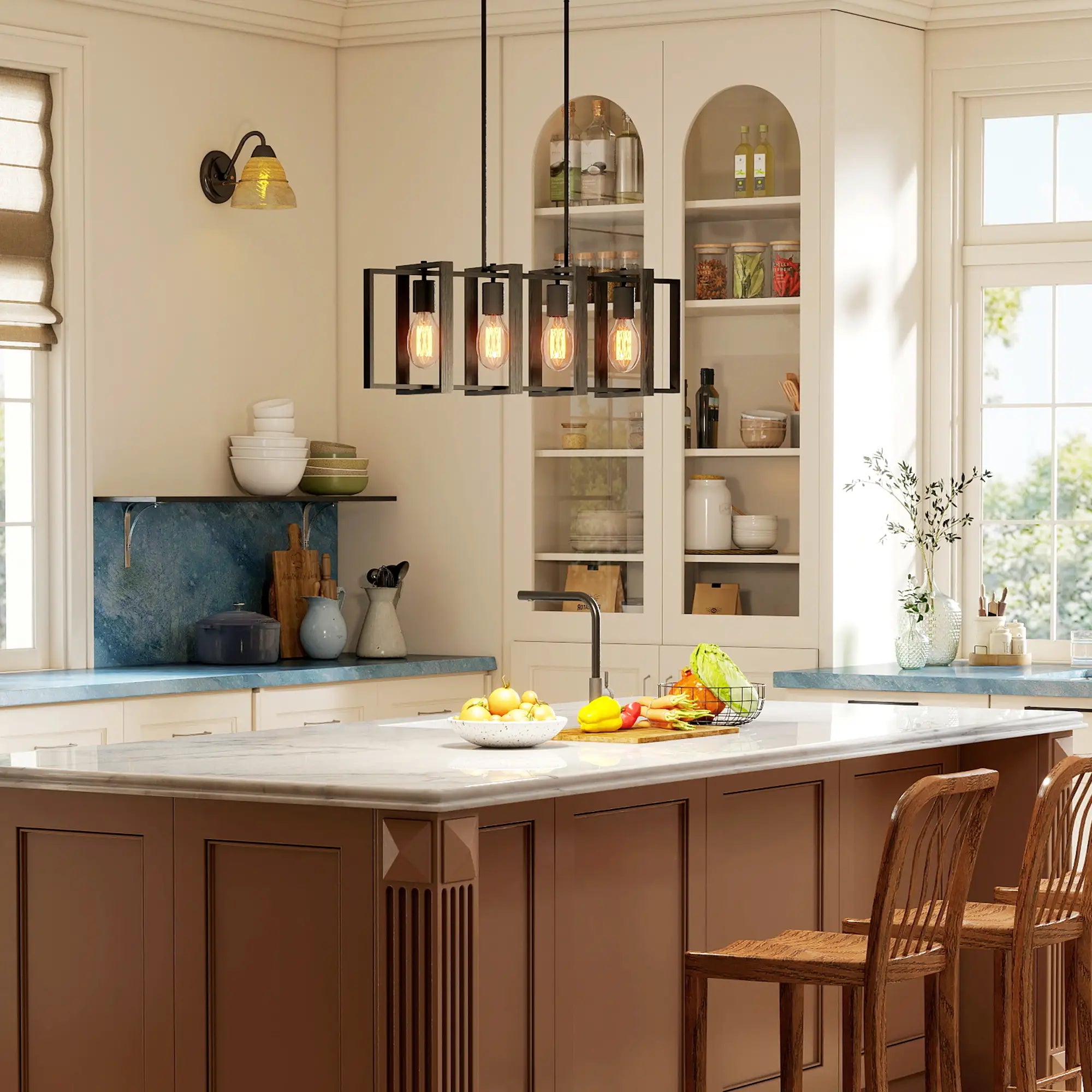 Farmhouse Kitchen Island Linear Pendant Light, 4 Rotatable Frames, Black Floor Lamps & Ceiling Fan Lights at Gallery Canada