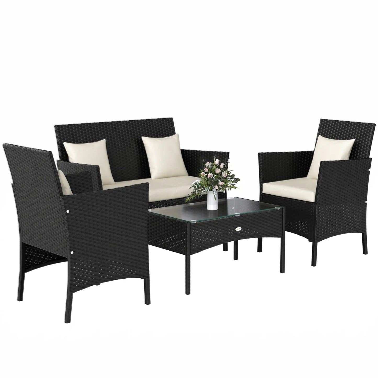 4-Piece Rattan Patio Set, Coffee Table, 22.8" W x 21.7" D x 33.5" H, Black Cream Patio Furniture Sets at Gallery Canada
