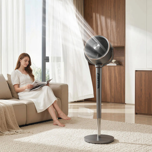 20dB Silent Standing Fan, Oscillating Fan with 12 Speeds, LED Light, WiFi &; Remote Control, 12H Timer Stand Fans Grey, Black, Silver at Gallery Canada