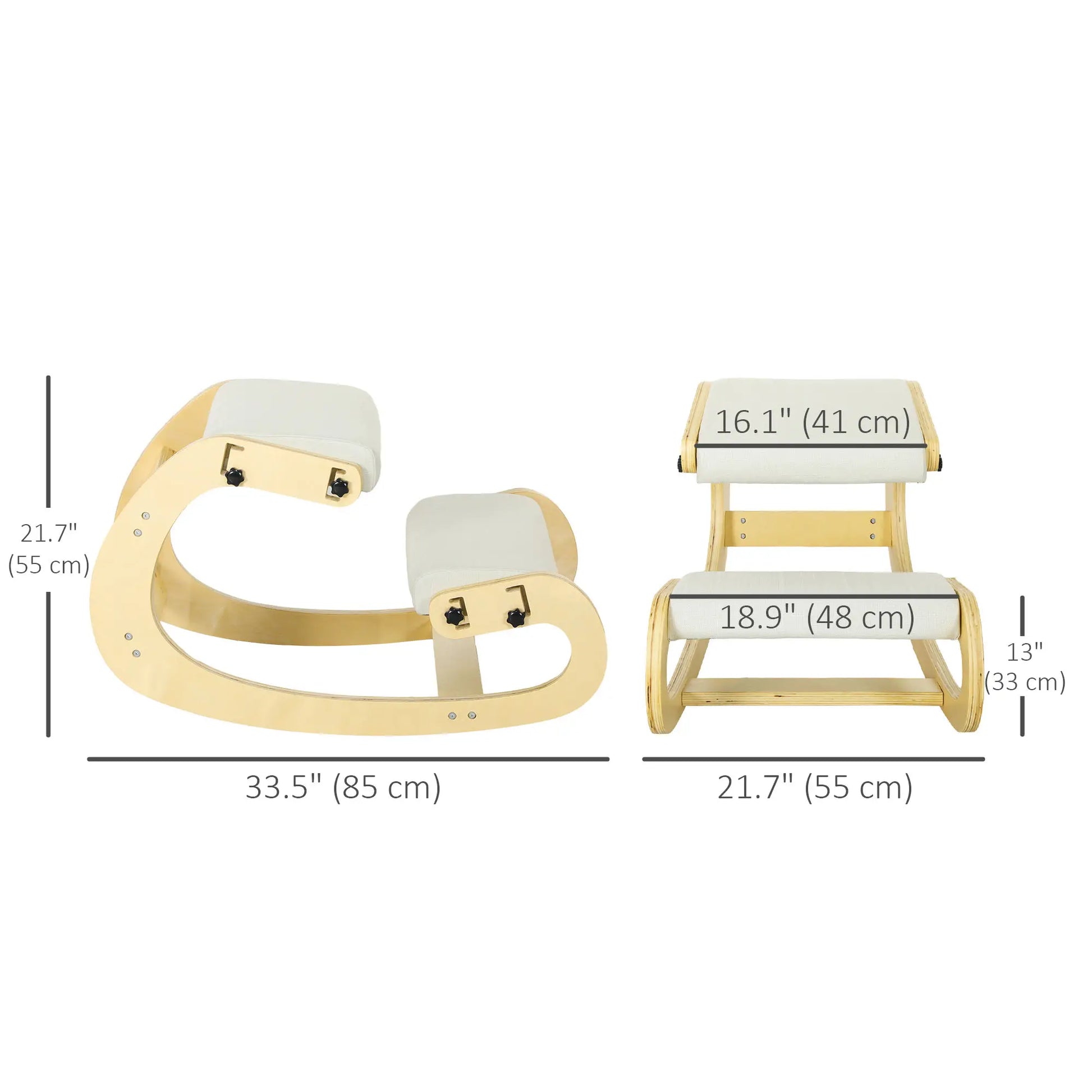 Ergonomic Kneeling Chair, Adjustable Rocking Wood Stool, Cream White Office Chairs at Gallery Canada