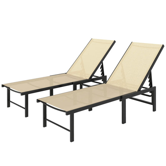 Outdoor Lounge Chair Set, 5-Position Reclining Chaise With Mesh Seat, Khaki Lounger Chairs Black, Khaki at Gallery Canada