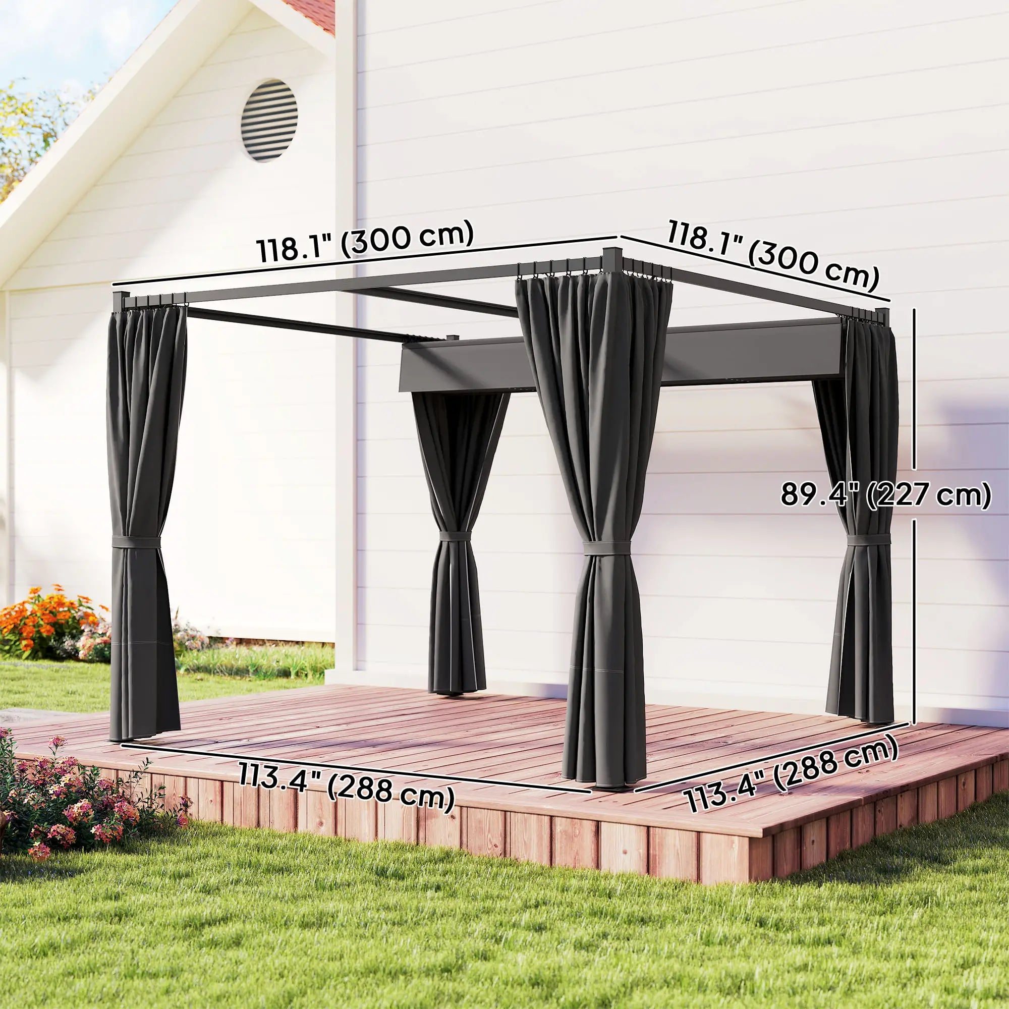 10' x 10' Retractable Pergola Canopy, Metal Outdoor Gazebo, Dark Grey Pergolas at Gallery Canada