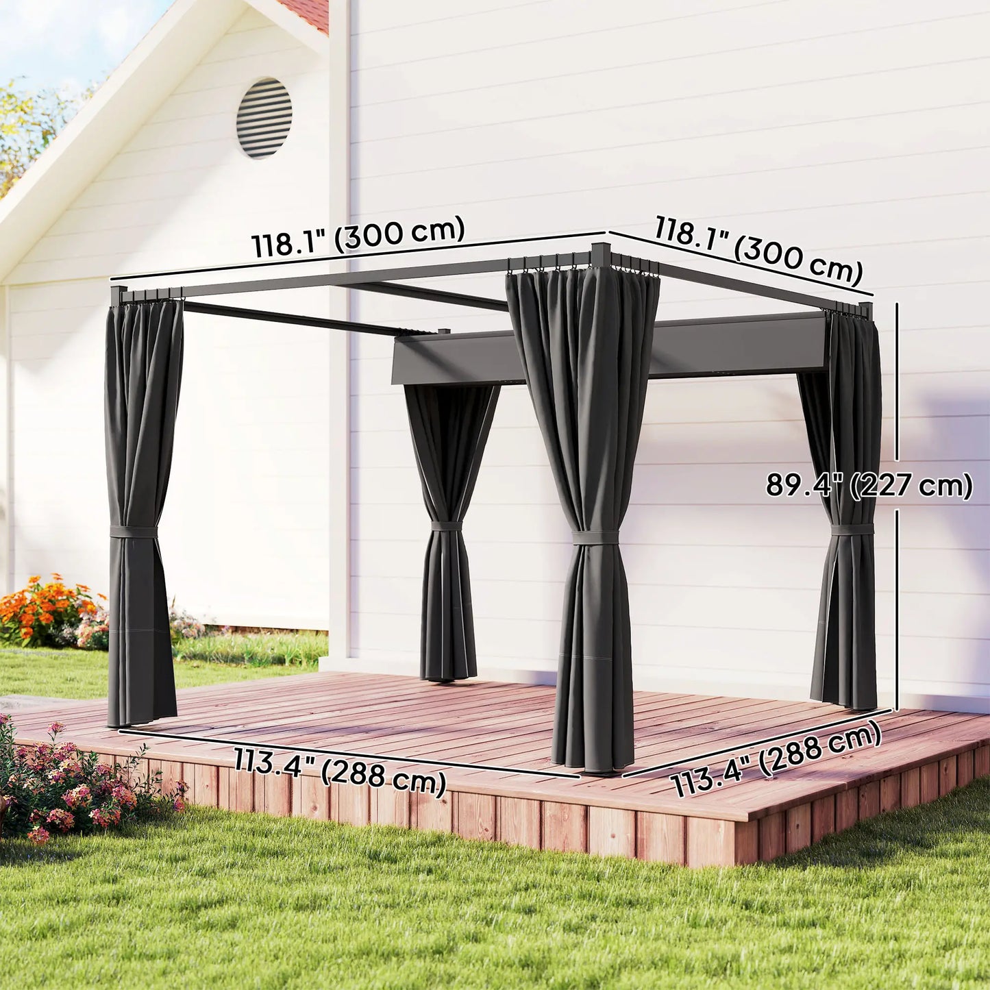 10' x 10' Retractable Pergola Canopy, Metal Outdoor Gazebo, Dark Grey Pergolas at Gallery Canada