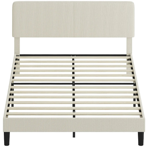 Queen Size Bed Frame, Adjustable Upholstered Headboard, Wood Slat Support, Light Grey