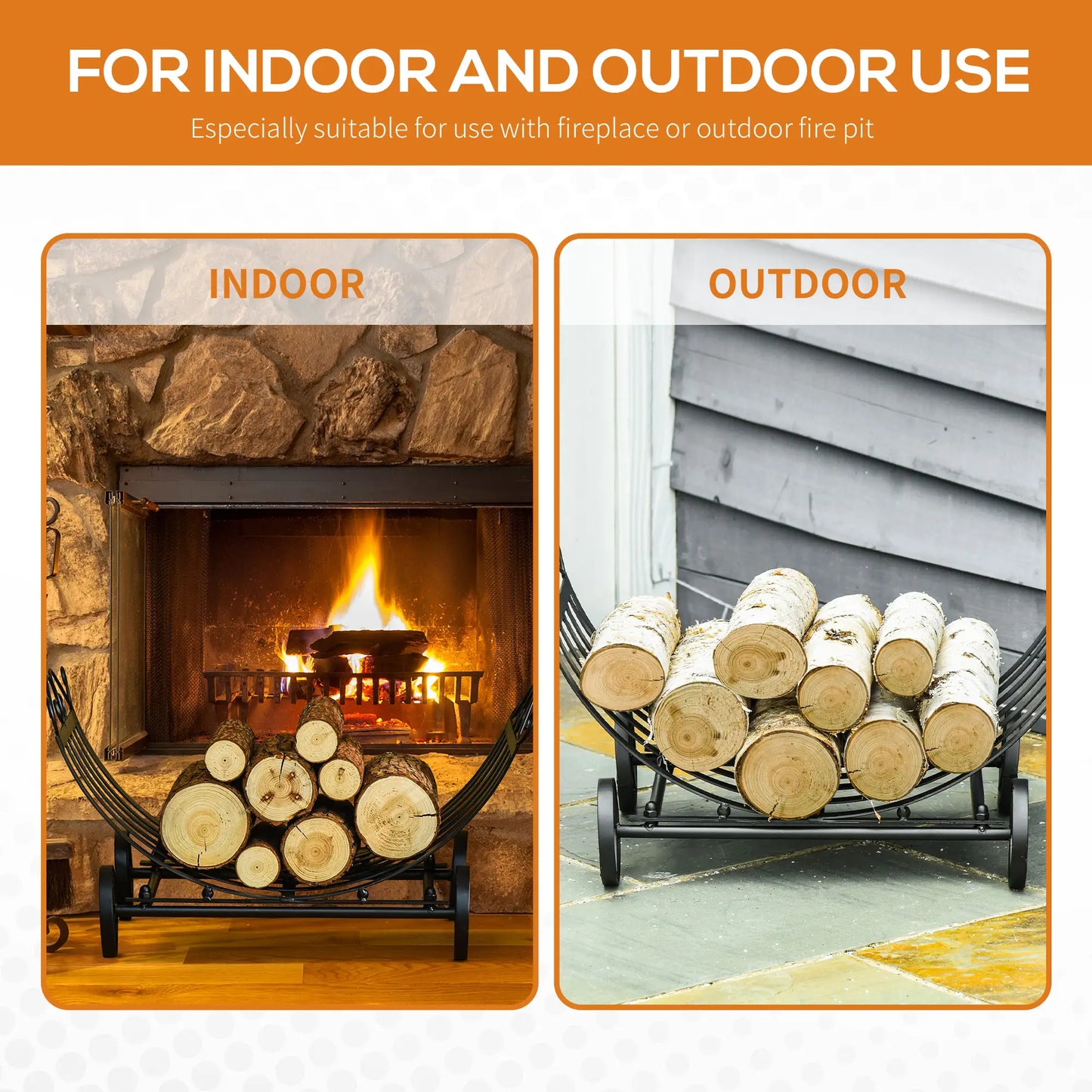 23" Curved Firewood Log Rack, Scroll Design, Indoor Outdoor, Black Firewood Racks at Gallery Canada