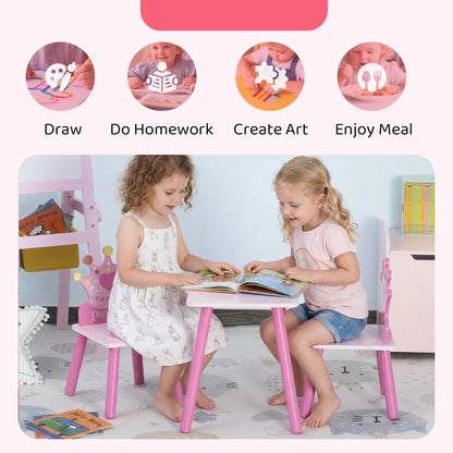 Kids Wooden Table Chair Set, Crown Pattern, Easy Clean, Age 2-4, Pink Kids Table Sets at Gallery Canada