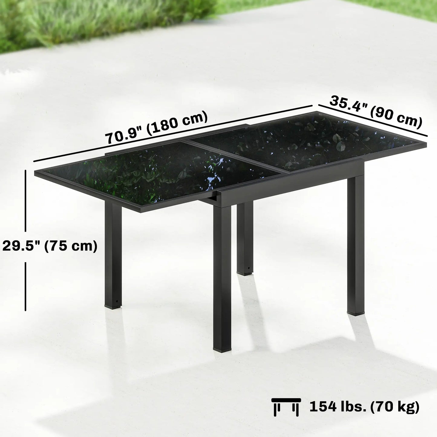 Aluminum Expandable Dining Table, Tempered Glass Tabletop, Black Patio Dining Tables at Gallery Canada
