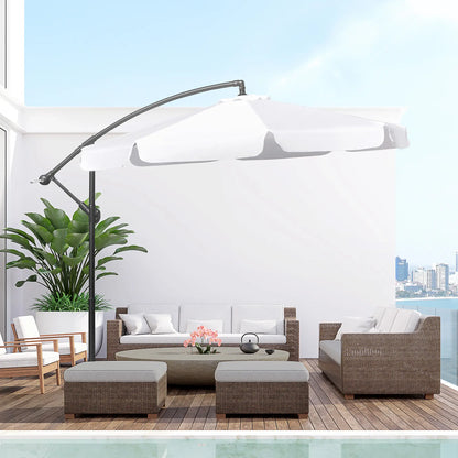 9FT Offset Hanging Patio Umbrella, Easy Tilt, Cross Base, 8 Ribs, White Cantilever Umbrellas at Gallery Canada