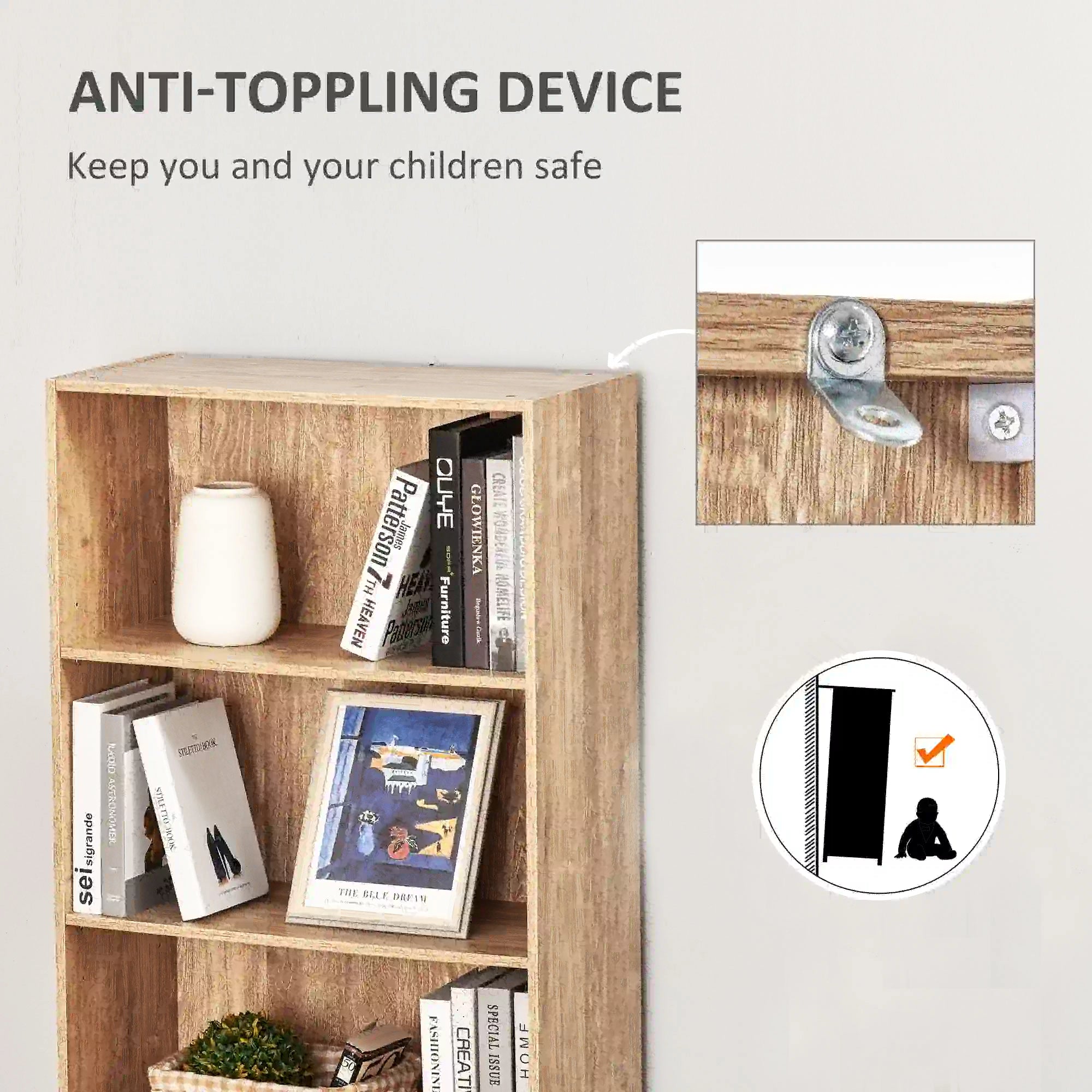 5-Tier Bookcase, Adjustable Shelves, Living Room, Home Office, Nature Wood Display Bookshelves at Gallery Canada