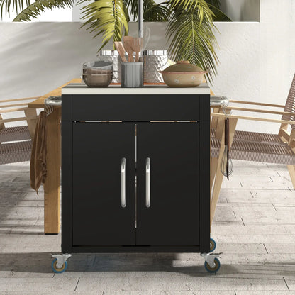 Outdoor BBQ Stand With Stainless Steel Top, Pizza Oven Table, Black Outdoor Grill Carts at Gallery Canada