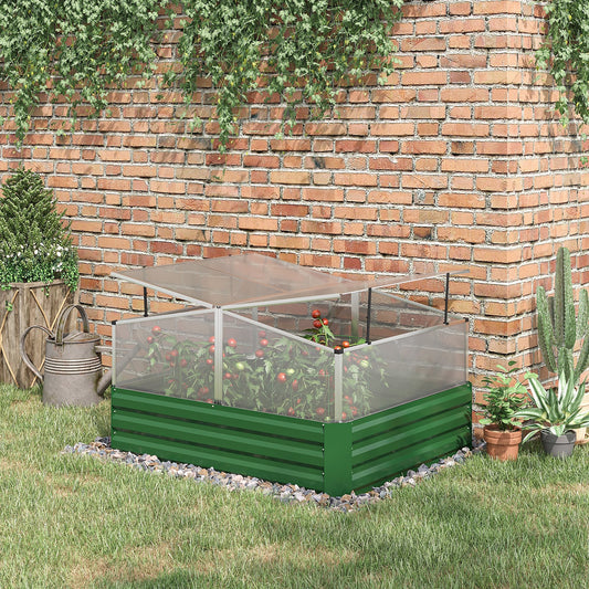 Steel Planters for Outdoor Plants with Greenhouse Galvanized Raised Garden Bed for Flowers, Herbs and Vegetables, Green - Gallery Canada