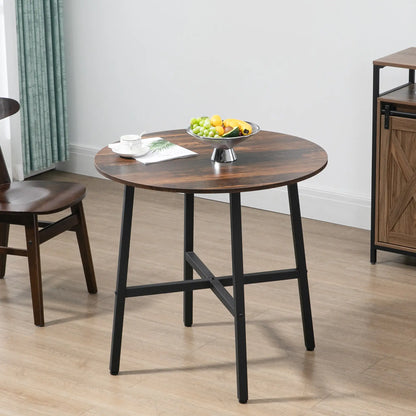 31.5" Dining Table, Industrial Kitchen Table Round, Steel Legs, Rustic Brown Dining Tables at Gallery Canada