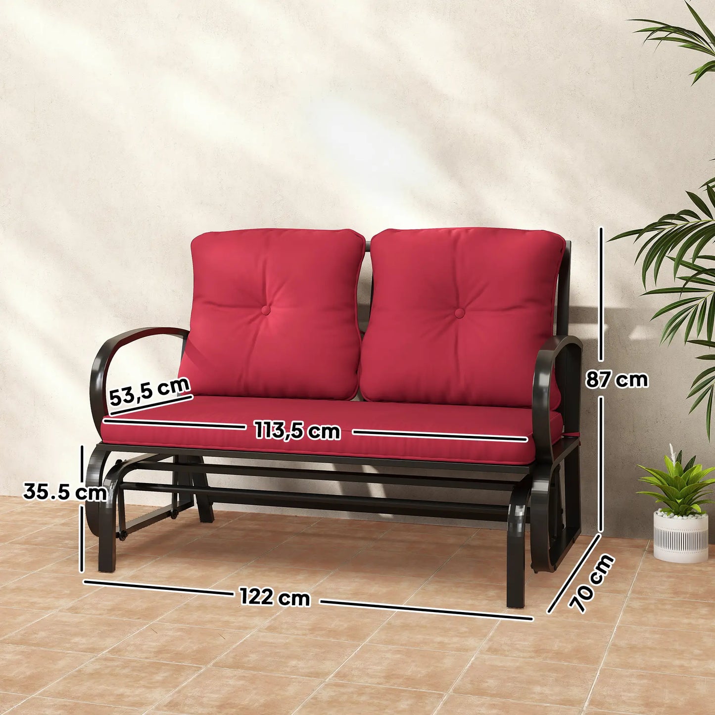 2-Person Outdoor Glider Chair, Steel Frame with Cushions, Red Outdoor Gliders at Gallery Canada