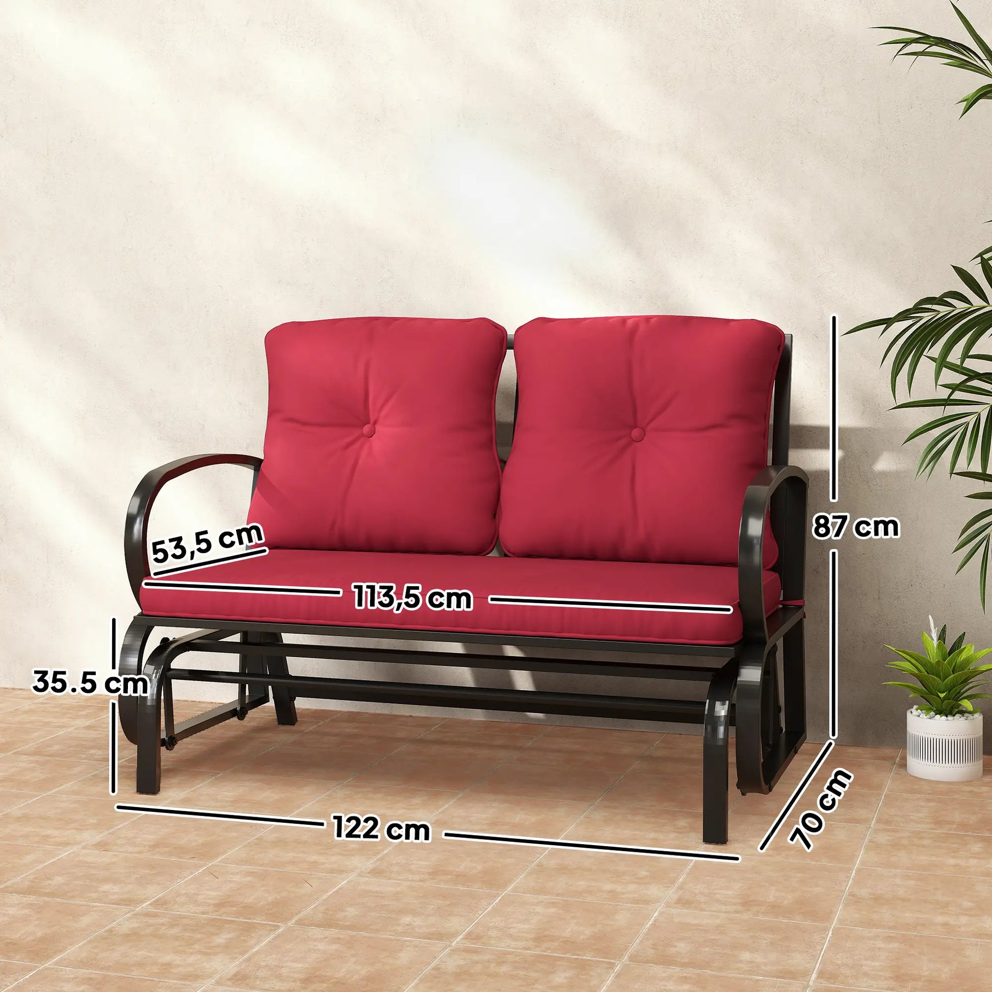 2-Person Outdoor Glider Chair, Steel Frame with Cushions, Red Outdoor Gliders at Gallery Canada